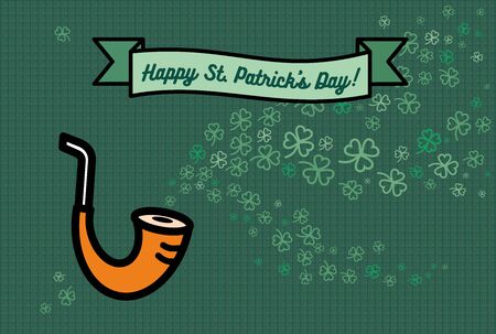 St Patricks day poster. Flat vector green orange poster Happy Saint Patricks day parade. Illustration clover, hipster flat elements poster, postcard, flyer, banner parade, beer party, bar, irish pub.のイラスト素材