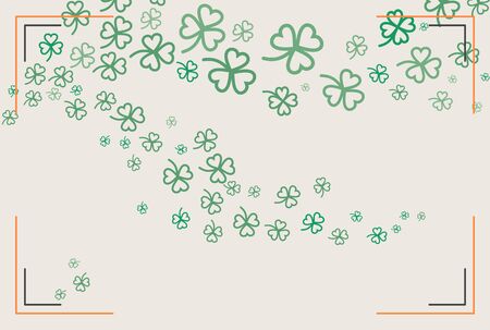 St Patricks day clover background. Flat vector green orange poster Happy Saint Patricks day. Illustration clover, shamrock flat poster, postcard, flyer, banner parade, beer party, bar, irish pub.のイラスト素材