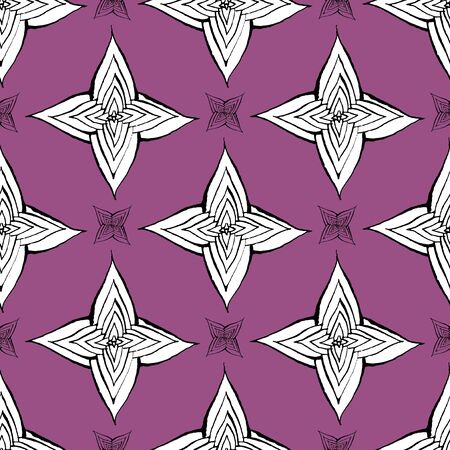 Cactus flower seamless vector pattern. Vector hand drawn purple succulent cactus illustration. Seamless plant wallpaper. Beautiful seamless exotic pattern background. Minimalist print, texture, fabricのイラスト素材