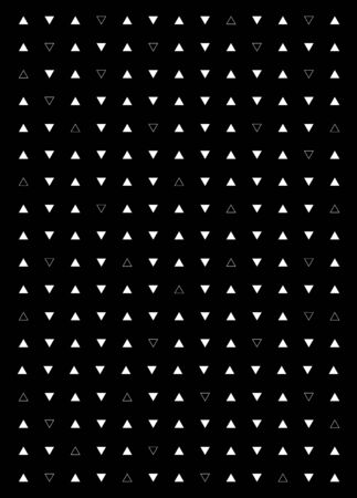Triangle black and white background. Vector modern pattern with white triangles on black background, abstract texture. Isolated vector sign symbol. Modern web template. Monochrome pattern design.のイラスト素材