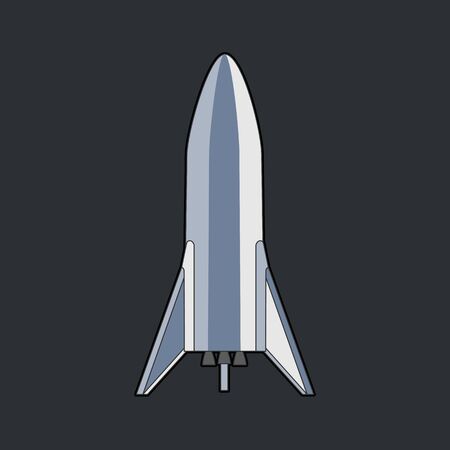 Rocket spaceship isolated vector retro style illustration. Vector cartoon spaceship isolated on dark black background for web, postcard, poster, print, banner.のイラスト素材