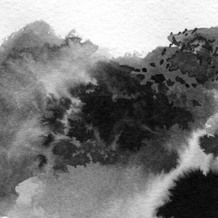 Abstract ink spots hand drawn illustration. Minimalistic hand drawn black and white painting. Watercolor illustration texture for card, background, poster, banner. Hand drawn watercolor spots, drops.の写真素材
