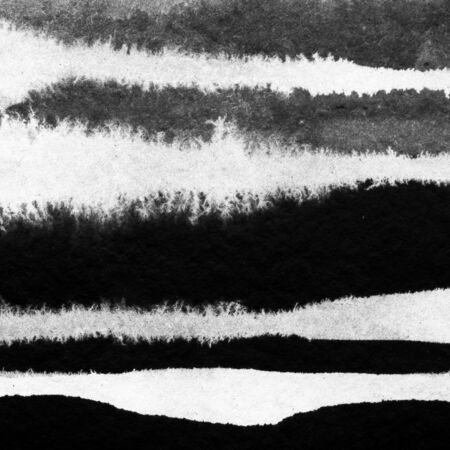 Abstract landscape ink hand drawn illustration. Black and white ink winter landscape with river. Minimalistic hand drawn illustration card background poster banner. Hand drawn watercolor black lines.の写真素材