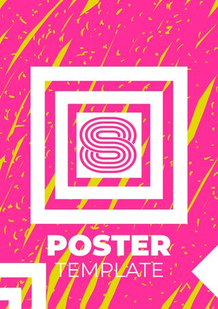 Poster vector mockup template. Hand drawn pink and yellow illustration background, decorative elements design catalog, cover, poster. Design brochure, graphic design printing background, poster layoutのイラスト素材