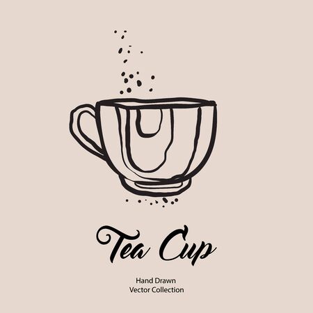 Tea cup hand drawn vector illustration in old style. Vector line illustration of isolated mug for cafe menu, logo, banner, flayer in retro hand drawn style. Tea cup logo for coffee shop, restaurant.のイラスト素材