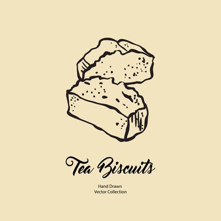 Pound cake chunks isolated hand drawn vector line illustration old style. Vector tea chocolate biscuit pie cooking logo, packaging design, cafe menu, banner, flayer, coffee shop retro hand drawn styleのイラスト素材