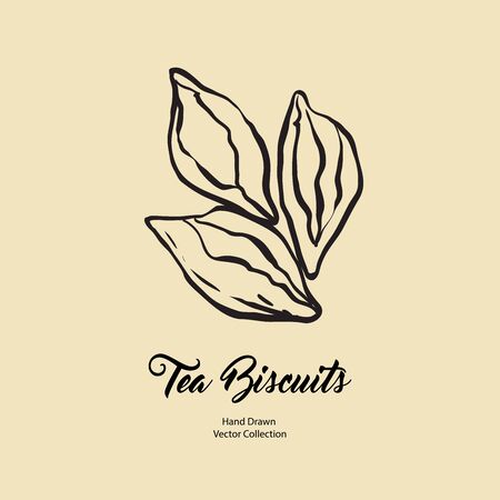 Pie isolated hand drawn vector line illustration in old style. Vector tea biscuits, cookies for cooking logo, packaging design, cafe menu, banner, flayer, coffee shop in retro hand drawn style.のイラスト素材