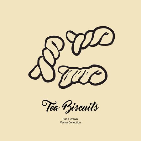 Biscuits isolated hand drawn vector line illustration in old style. Vector tea biscuits, cookies for cooking logo, packaging design, cafe menu, banner, flayer, coffee shop in retro hand drawn style.のイラスト素材