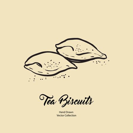 Pie isolated hand drawn vector line illustration in old style. Vector tea biscuits, cookies for cooking logo, packaging design, cafe menu, banner, flayer, coffee shop in retro hand drawn style.のイラスト素材