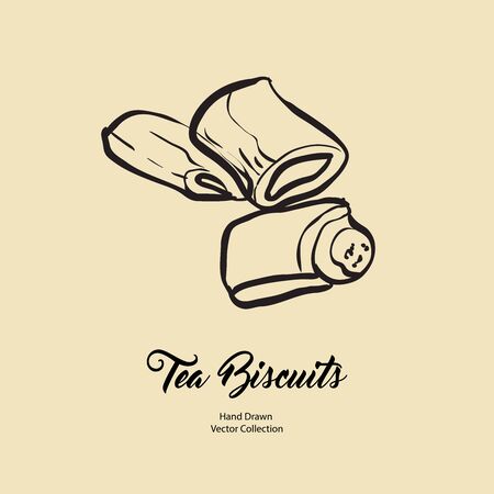 Biscuits isolated hand drawn vector line illustration in old style. Vector tea biscuits, cookies for cooking logo, packaging design, cafe menu, banner, flayer, coffee shop in retro hand drawn style.のイラスト素材