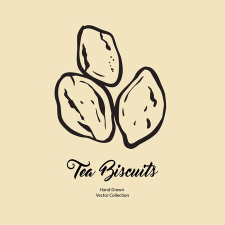 Pie isolated hand drawn vector line illustration in old style. Vector tea biscuits, cookies for cooking logo, packaging design, cafe menu, banner, flayer, coffee shop in retro hand drawn style.のイラスト素材