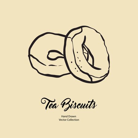 Jam doughnuts isolated hand drawn vector line illustration old style. Vector tea biscuits, cookies for cooking logo, packaging design, cafe menu, banner, flayer, coffee shop in retro hand drawn style.のイラスト素材