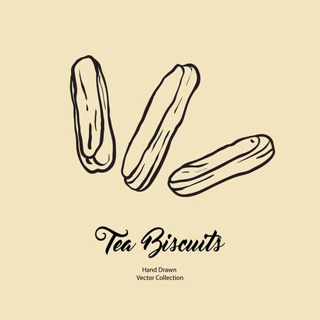 Chocolate eclairs isolated hand drawn vector line illustration old style. Vector tea biscuits, cookies for cooking logo, packaging design, cafe menu, banner, flayer, coffee shop retro hand drawn styleのイラスト素材