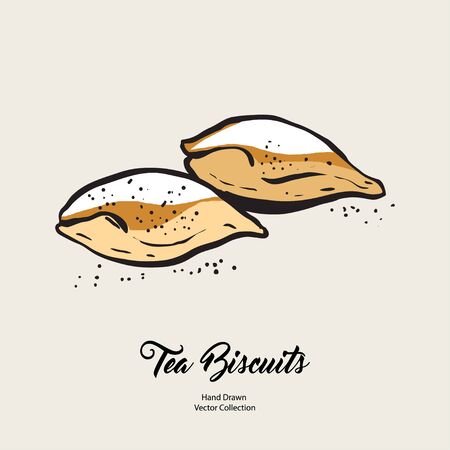 Pie isolated hand drawn vector line illustration in old style. Vector tea biscuits, cookies for cooking logo, packaging design, cafe menu, banner, flayer, coffee shop in retro hand drawn style.のイラスト素材