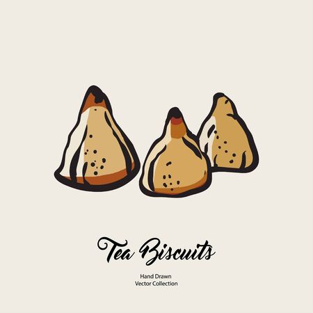 Biscuits isolated hand drawn vector line illustration in old style. Vector tea biscuits, cookies for cooking logo, packaging design, cafe menu, banner, flayer, coffee shop in retro hand drawn style.のイラスト素材