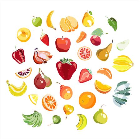 Fruits vector set isolated on whiteのイラスト素材