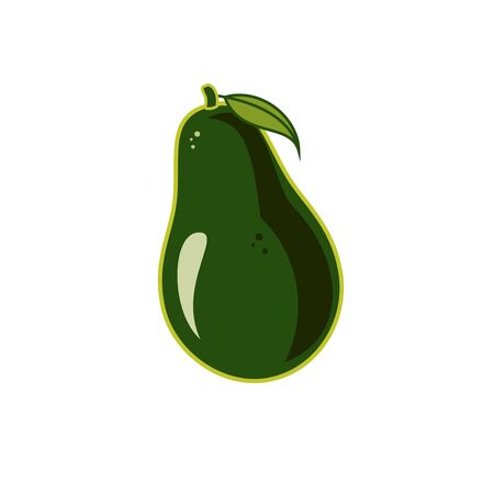 Avocado vector isolated on white backgroud. Green avocado whole, cut in half, with leaf and seed. Vector hand drawn illustration avocado for vegetarian   sign, sticker, poster, restaurant menu.のイラスト素材