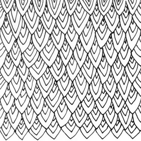 Fish scales ink texture. Abstract black and white hand drawn illustration, vintage background. Mermaid pattern, grunge old paper texture, textile design. Cartoon fish scales Line art wallpaper design.の写真素材
