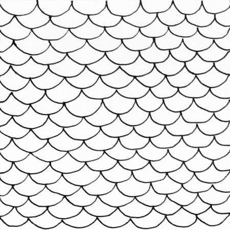 Fish scales ink texture. Abstract black and white hand drawn illustration, vintage background. Mermaid pattern, grunge old paper texture, textile design. Cartoon fish scales Line art wallpaper design.の写真素材