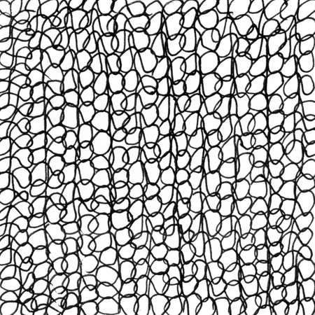 Mesh net ink texture background. Vintage black and white illustration with mesh. Geometric abstract decorative pattern. Grunge ink drawing, modern paper art black texture mockup on white backdrop.の写真素材