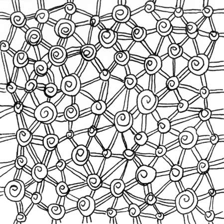 Mesh net ink texture background. Vintage black and white illustration with mesh. Geometric abstract decorative pattern. Grunge ink drawing, modern paper art black texture mockup on white backdrop.の写真素材