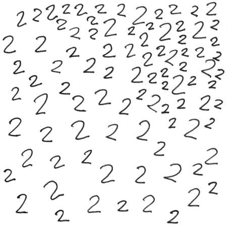 Numbers ink ornament texture background. Vintage black and white handwritten number 2 illustration. Hand drawn decorative pattern. Grunge ink drawing modern art black texture mockup on white backdrop.の写真素材