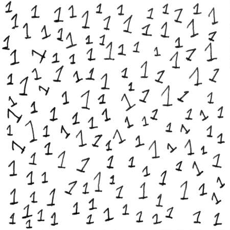 Numbers ink ornament texture background. Vintage black and white handwritten number 1 illustration. Hand drawn decorative pattern. Grunge ink drawing modern art black texture mockup on white backdropの写真素材