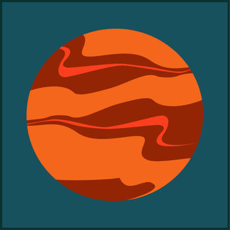 Mars vector illustration. Red isolated planet and sky. Hand drawn vector illustration with cartoon mars poster, postcard, clothing print, flyer. Orange and red planet with clouds in night sky.のイラスト素材