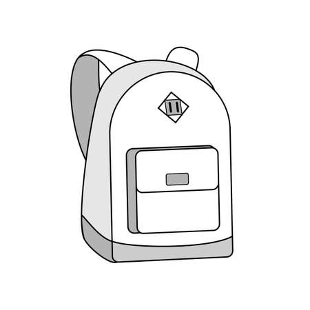 Backpack, bag, rucksack vector white isolated. Youth fashion hipster school boy girl knapsack illustration in minimalist style for sign, poster, postcard, fashion booklet, flyer.のイラスト素材