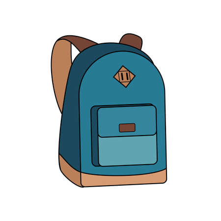Backpack, bag, rucksack vector blue isolated. Youth fashion hipster school boy girl knapsack illustration in minimalist style for sign, poster, postcard, fashion booklet, flyer. Sport bag logo.のイラスト素材