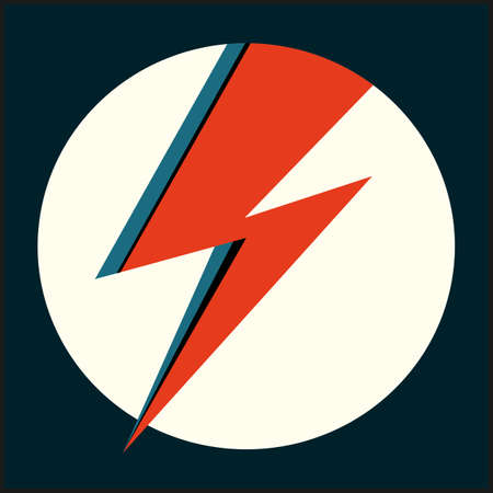 Red flash. Vector illustration with lightning in white circle for poster, postcard, clothing print, flyer. Retro sign isolated red thunderbolt on light background.のイラスト素材