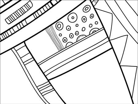 Abstract vector pattern, black and white doodles. Background for poster, postcard, backdrop. Illustration with abstract forms composition template. Psychedelic doodle graphic with lines, circles.のイラスト素材