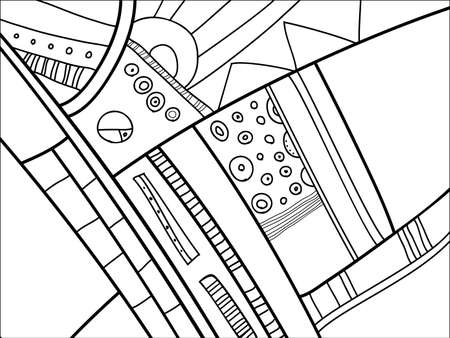 Abstract vector pattern, black and white doodles. Background for poster, postcard, backdrop. Illustration with abstract forms composition template. Psychedelic doodle graphic with lines, circles.のイラスト素材