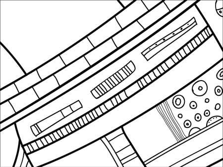 Abstract vector pattern, black and white doodles. Background for poster, postcard, backdrop. Illustration with abstract forms composition template. Psychedelic doodle graphic with lines, circles.のイラスト素材