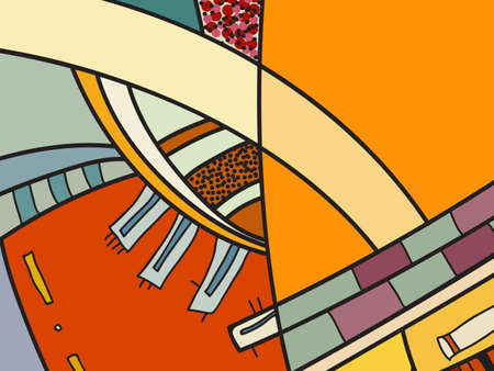 Abstract vector pattern, black and white doodles. Background for poster, postcard, backdrop. Illustration with abstract forms composition template. Psychedelic doodle graphic with lines, circles.のイラスト素材