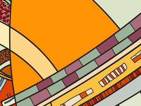 Abstract vector pattern, black and white doodles. Background for poster, postcard, backdrop. Illustration with abstract forms composition template. Psychedelic doodle graphic with lines, circles.のイラスト素材