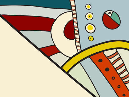 Abstract vector pattern, black and white doodles. Background for poster, postcard, backdrop. Illustration with abstract forms composition template. Psychedelic doodle graphic with lines, circles.のイラスト素材