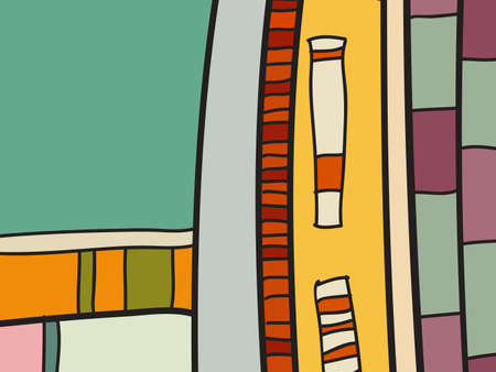 Abstract vector pattern, black and white doodles. Background for poster, postcard, backdrop. Illustration with abstract forms composition template. Psychedelic doodle graphic with lines, circles.のイラスト素材