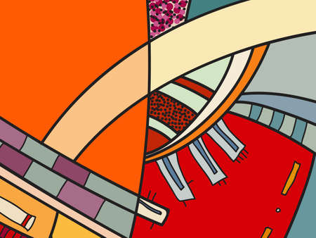 Abstract vector pattern, black and white doodles. Background for poster, postcard, backdrop. Illustration with abstract forms composition template. Psychedelic doodle graphic with lines, circles.のイラスト素材