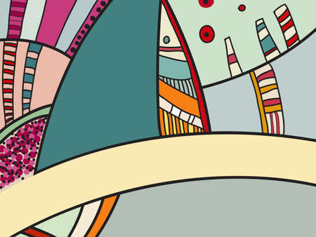 Abstract vector pattern, black and white doodles. Background for poster, postcard, backdrop. Illustration with abstract forms composition template. Psychedelic doodle graphic with lines, circles.のイラスト素材