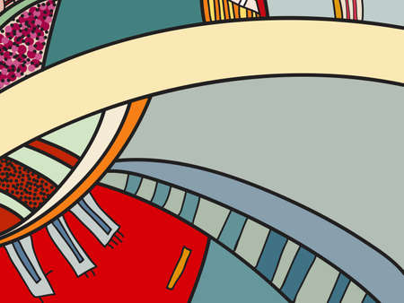 Abstract vector pattern, black and white doodles. Background for poster, postcard, backdrop. Illustration with abstract forms composition template. Psychedelic doodle graphic with lines, circles.のイラスト素材