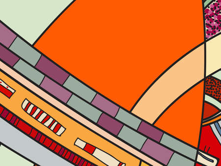 Abstract vector pattern, black and white doodles. Background for poster, postcard, backdrop. Illustration with abstract forms composition template. Psychedelic doodle graphic with lines, circles.のイラスト素材