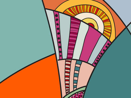 Abstract vector pattern, black and white doodles. Background for poster, postcard, backdrop. Illustration with abstract forms composition template. Psychedelic doodle graphic with lines, circles.のイラスト素材