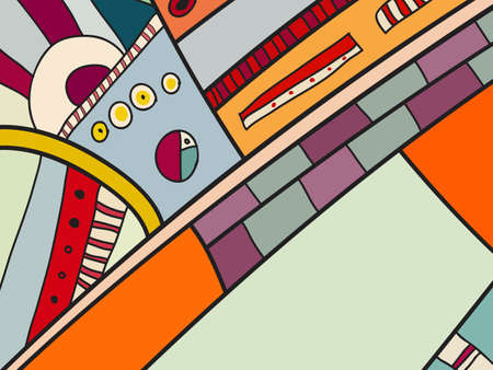 Abstract vector pattern, black and white doodles. Background for poster, postcard, backdrop. Illustration with abstract forms composition template. Psychedelic doodle graphic with lines, circles.のイラスト素材