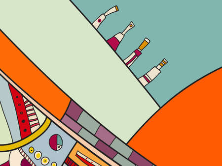 Abstract vector pattern, black and white doodles. Background for poster, postcard, backdrop. Illustration with abstract forms composition template. Psychedelic doodle graphic with lines, circles.のイラスト素材