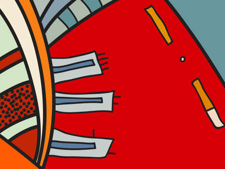 Abstract vector pattern, black and white doodles. Background for poster, postcard, backdrop. Illustration with abstract forms composition template. Psychedelic doodle graphic with lines, circles.のイラスト素材