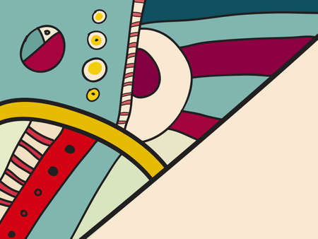 Abstract vector pattern, black and white doodles. Background for poster, postcard, backdrop. Illustration with abstract forms composition template. Psychedelic doodle graphic with lines, circles.のイラスト素材