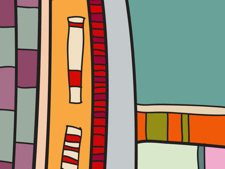 Abstract vector pattern, black and white doodles. Background for poster, postcard, backdrop. Illustration with abstract forms composition template. Psychedelic doodle graphic with lines, circles.のイラスト素材