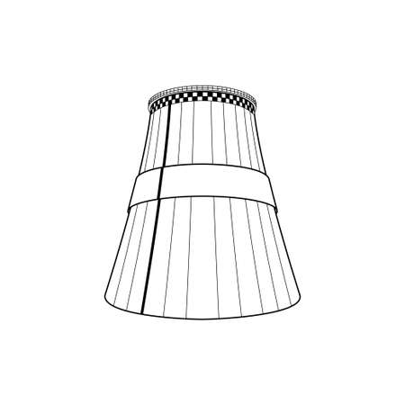 Emission pollution factory. Cooling towers industrial energy. CO2 greenhouse, smoking cooling towers in outline. Smoking pipes of thermal power plant, emission smoke clouds, birds, highway.のイラスト素材