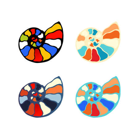 Fossil ammonite nautilus seashell icon. Hand drawn illustration for spa salon, seafood cafe, restaurant, corporate identity.のイラスト素材